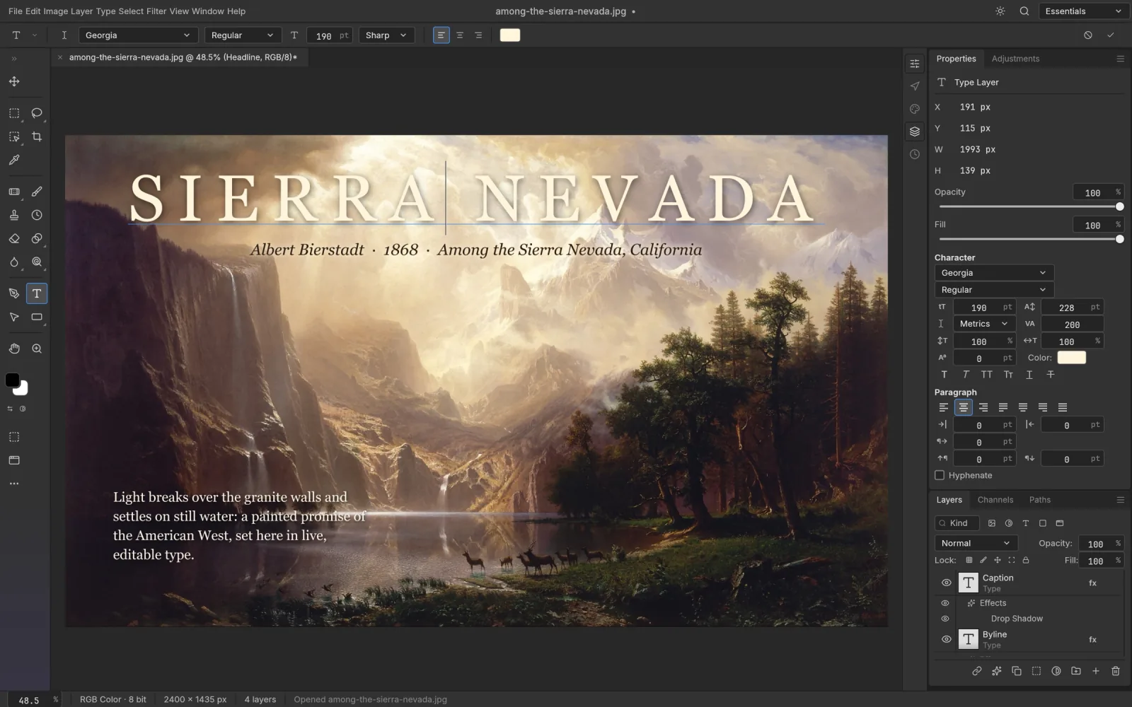 A headline being edited directly on the canvas